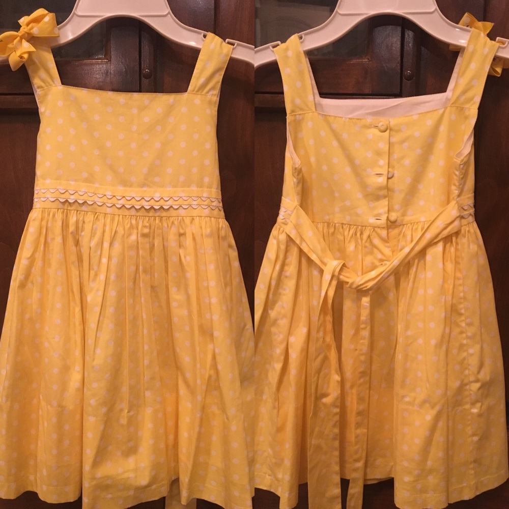 Girls yellow & white polka dot dress